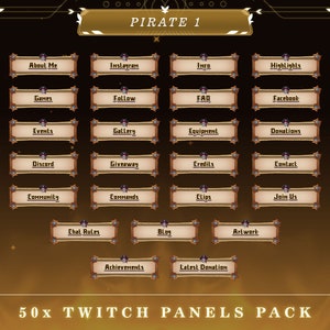 Pirate&#39;s Treasure Twitch Panels | Stream Overlays | Nautical Theme Graphics | Professional Twitch | Pirate V1 Twitch Panel Pack