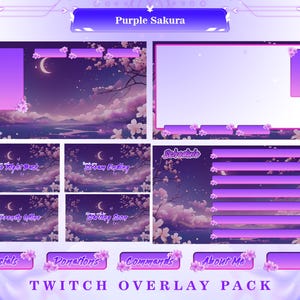 Animated Stream Overlay Pack Starlit Sakura Cherry Blossom Theme - Stream Background, OBS Overlay, Twitch Overlay