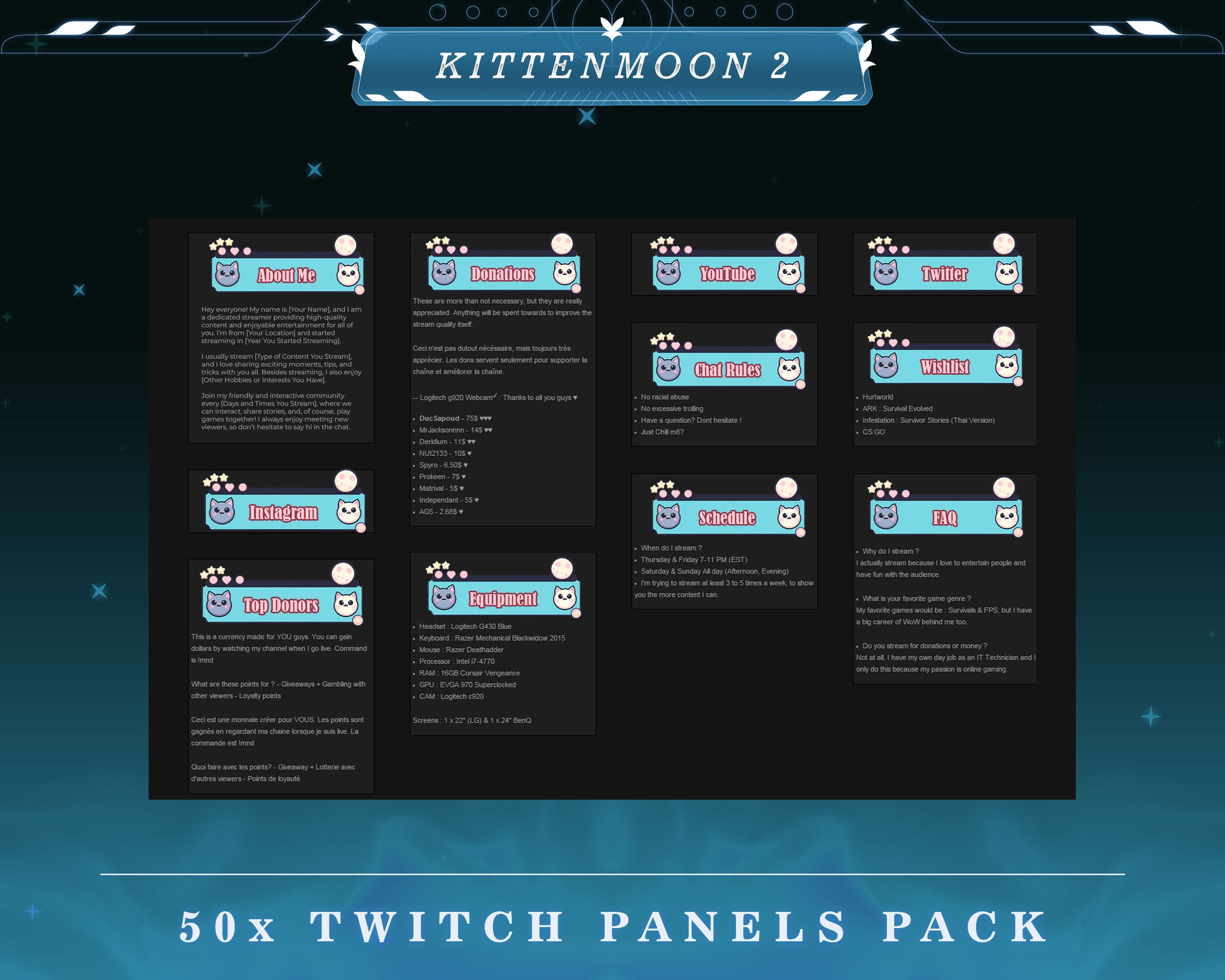 Lunar Twitch Panels: Kitten Moon Fantasy Stream Overlays - Etsy