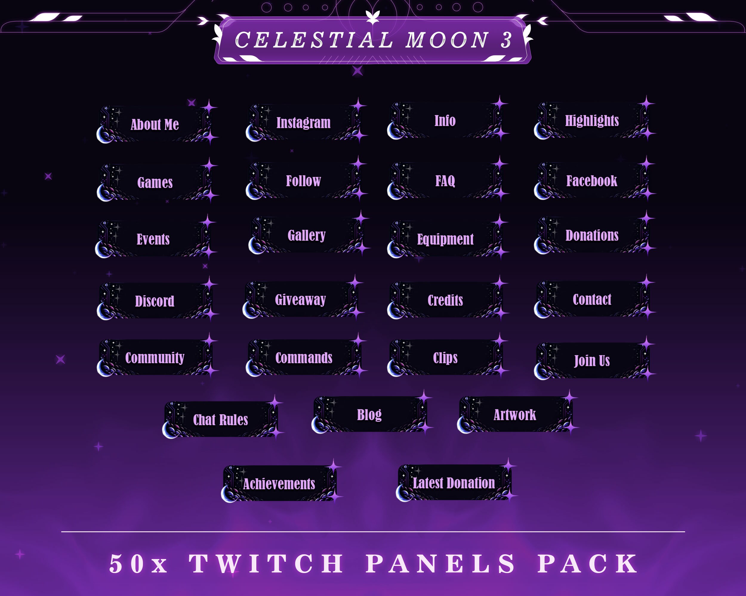 Mystical Lunar Twitch Panels: Cosmic Stream Overlays (50+ PNG) - Etsy