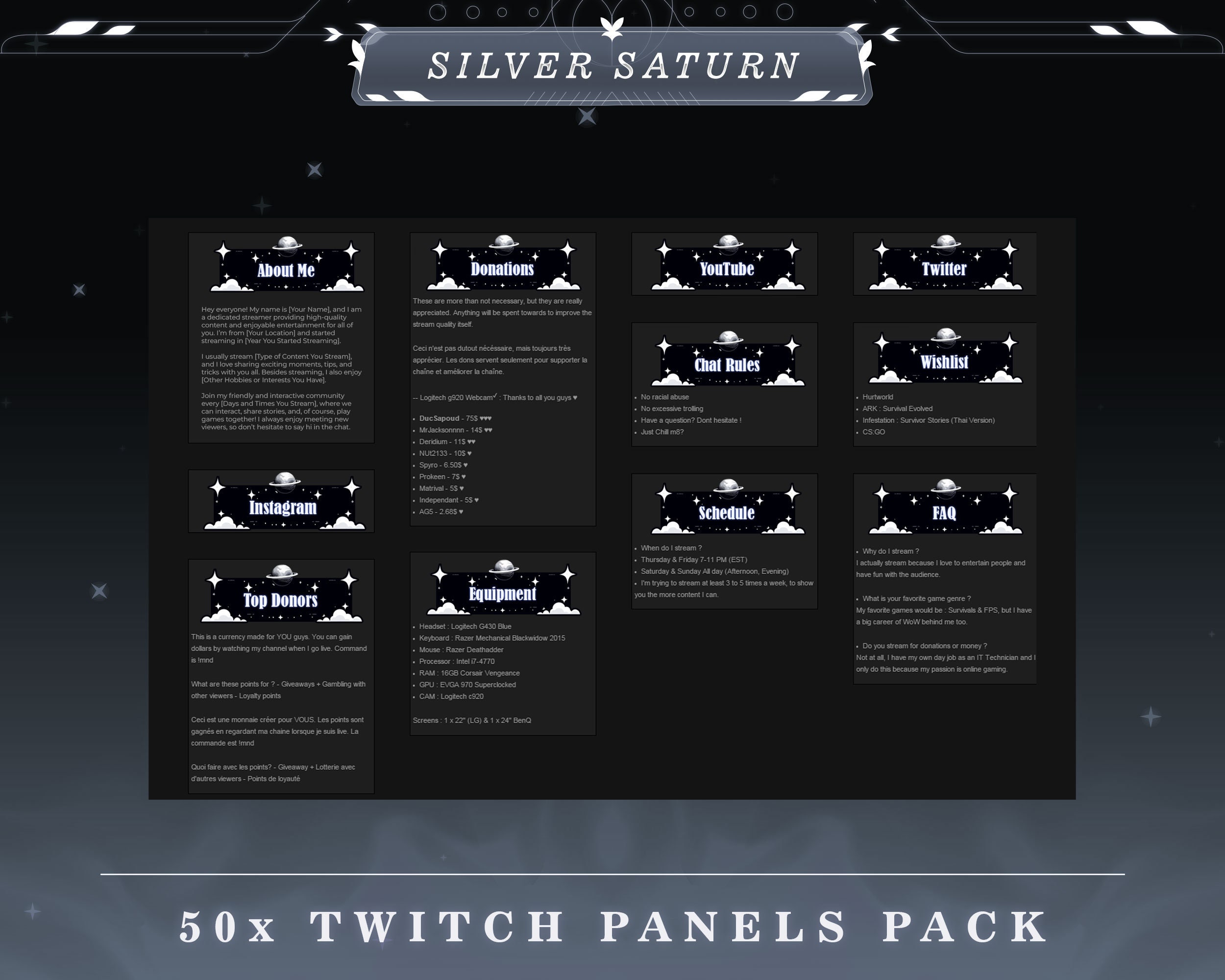 Silver Saturn Twitch Panels: Space Theme Stream Overlay (PNG) - Etsy