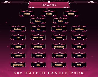 Cosmic Galaxy Twitch Panels: Stream Overlay Kit (50+ PNG)