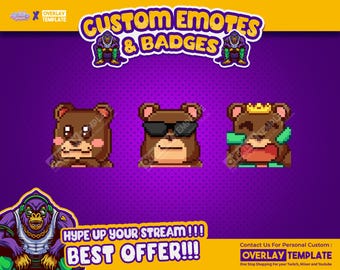 Twitch Emotes Pixelated Bear Set V2 – Kawaii Retro Pixel Icons for Streamers