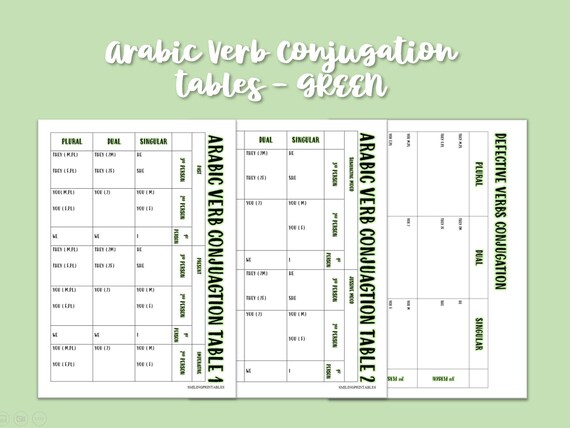 3 Arabic Verb Conjugation Tables GREEN - Etsy