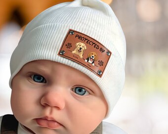 Personalized Custom Baby Beanie, Custom "Protected By" Beanie, Newborn Baby Beanie, Protected Baby Adult, Gifts For Family, Beanie for Baby.