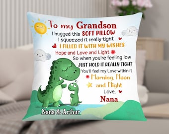 Personalized Dinosaur Grandson Pillow, Personalized Pillow, Gift For Grandson, Daughter, Grandson, Son, Birthday Gift,Custom Dinosaur Pillow