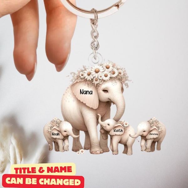 Custom Mama Elephant With Kids Keychain, Personalized Acrylic Keychain, Gifts for Mom, Mother’s Day Gifts, Mom Keychains, Elephant Keychain.