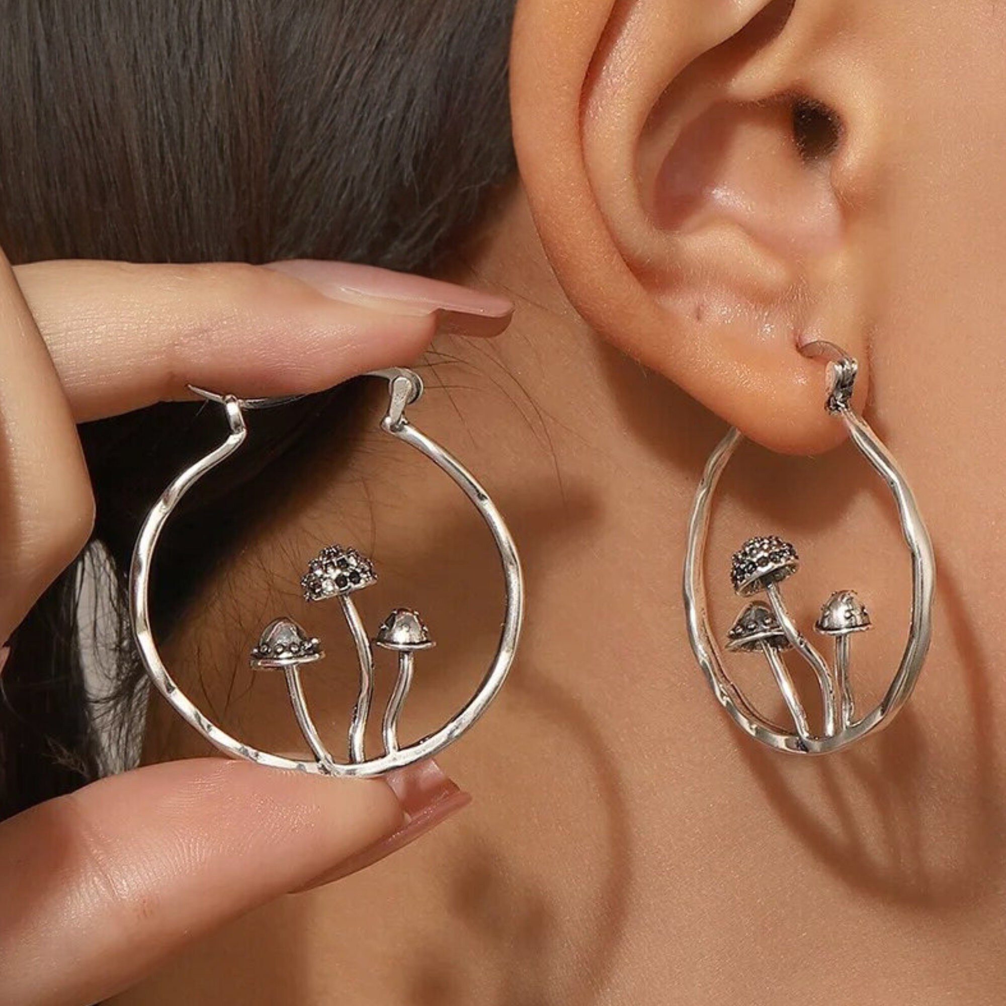 Vintage Bohemian Style Gothic Mushroom Decorative Hoop Earrings Niche Alloy  Jewellery Creative Gifts for Women Girls