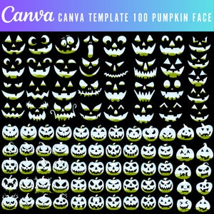 May include: A set of 100 black and white pumpkin face illustrations. The faces show various expressions, including smiling, frowning, and surprised. The illustrations are ideal for Halloween crafts and decorations.
