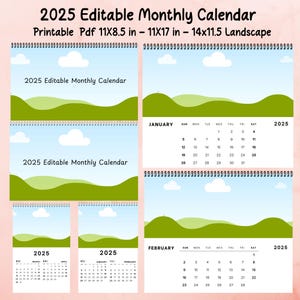 2025 Editable Monthly Calendar, Canva Monthly Calendar, Canva Calendar, Canva Templates for Yearly Monthly Calendar, Photo Calendars