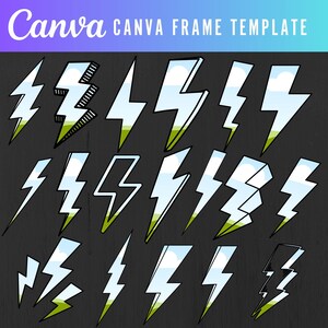 May include: A set of 18 lightning bolt illustrations in various styles. Some bolts are outlined in black, while others are filled in with white and blue. The bolts are set against a dark gray background.