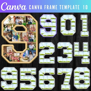 Editable Canva template for a numbered photo collage frame: 0-9, Faux Embroidery Applique Patch & Numbers, DIY Color in Canva , Duotone