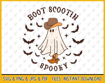 Boot Scoot Spooky svg, Western Ghost svg, Retro Halloween Design, Cowboy Ghost png, Vintage Ghost Halloween, Western Halloween Sublimation