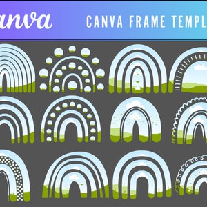 Paquete de marcos de Canva editables: Conjunto de 12 arcoíris bohemios / Marco personalizable fácil de arrastrar y soltar para crear sus propios gráficos de bricolaje / uso COMERCIAL