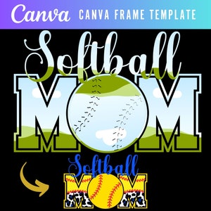 Canva Frames Templates| Softball Mom PNG | softball Clipart | Softball Mama png | Softball Shirt Design | Leopard Print | Sublimation Design
