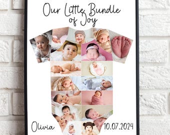 Personalized Newborn Baby Photo Collage Canva Template – Custom Family Holiday Wall Art, Editable Digital Baby Gift, Keepsake Nursery Decor