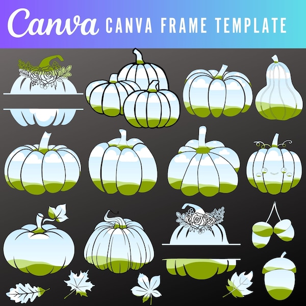 Lot de cadres en toile | Lot de cadres en toile citrouilles | Saison effrayante d'Halloween d'automne | Glisser-déposer | Modèle de toile modifiable, sublimation PNG