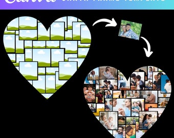 Heart Photo Collage Canva Template ,DIY Heart Photo Collage Design on CANVA ,Editable Canva Frame Template ,Drag and Drop Photo ,Couple Love