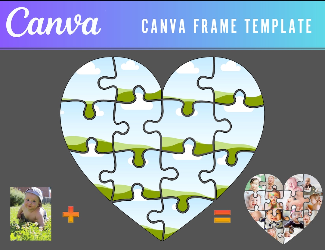 Heart Puzzle Doodle CANVA Frames Bundle | Heart Puzzle on CANVA With ...