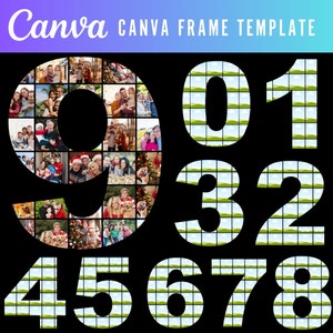 Canva Frames Templates , Editable Canva template for a numbered photo collage frame: 0-9, ideal for birthdays, anniversaries, stories