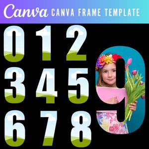 Canva Templates Number 0-9 | Editable Canva template for a numbered photo collage frame: 0-9 | Chunky Font Number Collage Frame