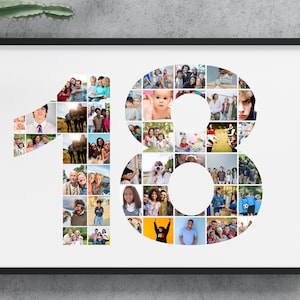 Plantilla editable de collage de canva de 18.º cumpleaños. Regalos de 18.º cumpleaños para niñas. Regalos de 18.º cumpleaños para niños. Collage de fotos de 18.º cumpleaños con brillo.