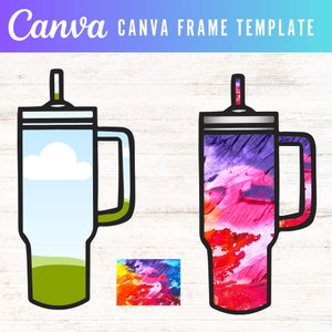 Canva フレーム テンプレート、Canva テンプレート ハンドル付きマグ、パーソナライズされたマグ、カスタム トラベル マグ、コーヒー カート マグ、花嫁介添人ギフト