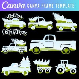 Canva Frames Bundle Add Your Own Pattern, Christmas Truck CANVA Frame Sublimation Designs Editable Template, Drag and Drop Photo