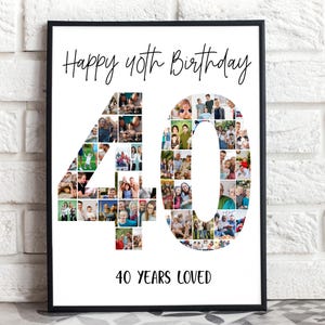 Modelo de colagem de fotos de 40º aniversário do Canva – Colagem personalizada com o número 40, presente personalizado de 40º aniversário, modelo editável do Canva