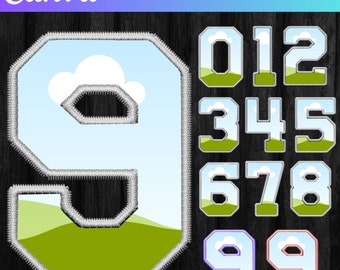 Digital Stitch Numbers PNG, Faux Embroidery Applique Patch & Numbers, DIY Color in Canva , Duotone, Gradient Map , Canva Frame Fill Set