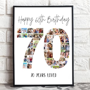 70th Birthday Photo Collage Canva Template – Custom Number 70 Collage, Personalized 70th Birthday Gift, Canva Editable Template