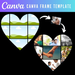 Heart Photo Collage Canva Template ,Canva Frames Templates ,Canva Frame Template Cdr, Canva Design Photo Fill Editable Download Digital File