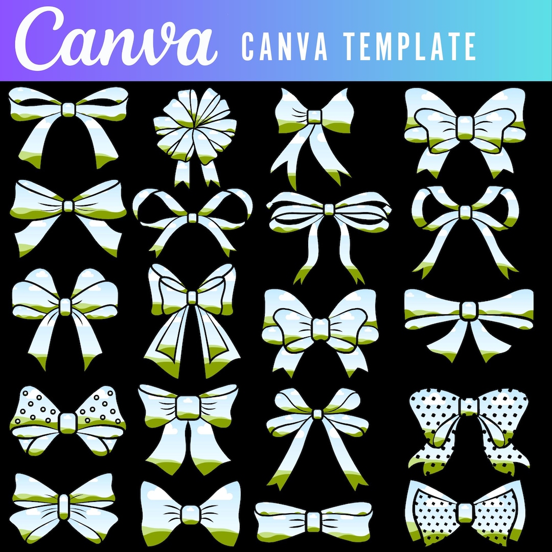 Ribbon Bow Messy Bun Bundle Canva Frames , Coquette Bows Canva Frames ...