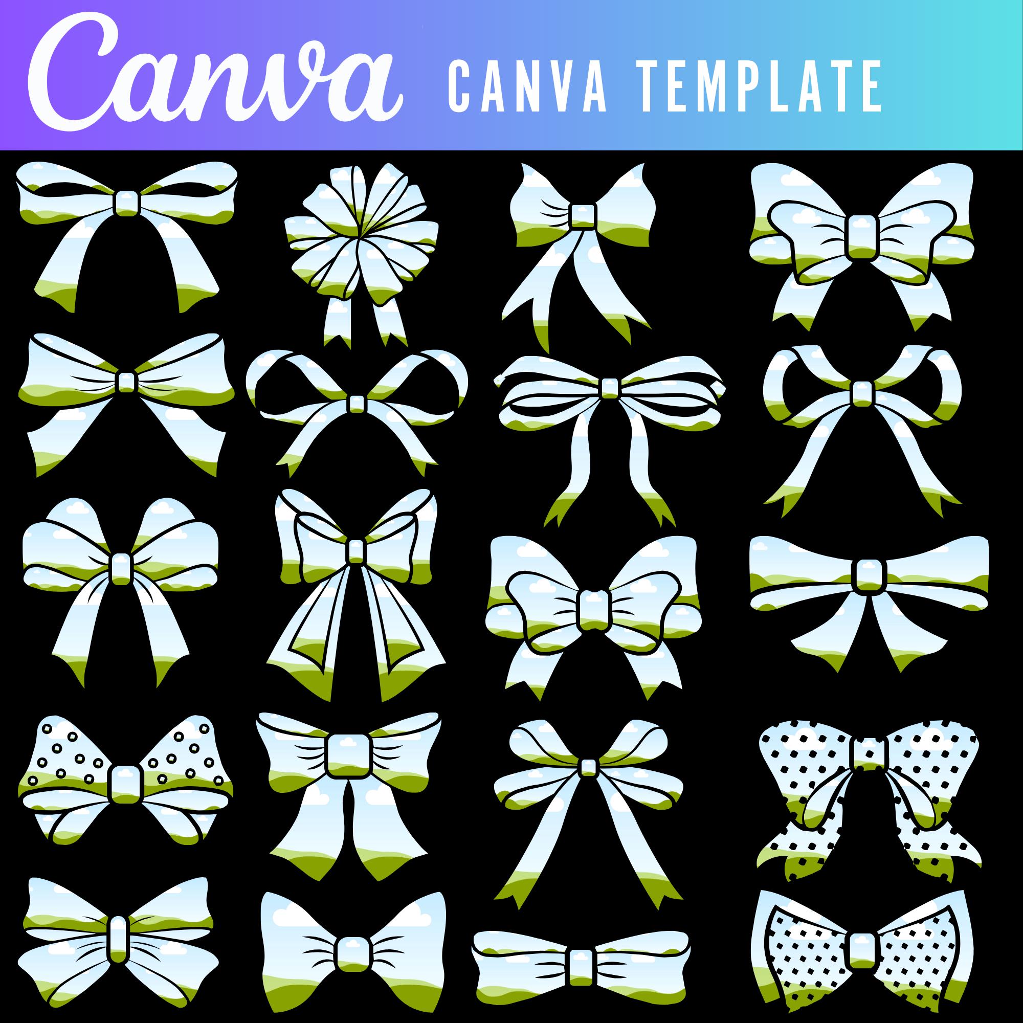Ribbon Bow Messy Bun Bundle Canva Frames , Coquette Bows Canva Frames ...
