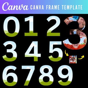Canva Templates Number  | Canva Frame Number Template 0-9 | Chunky Font Number Collage Frame | Single Number Frames | Digital Download