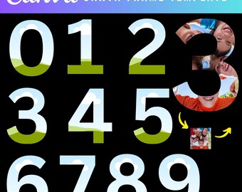 Canva テンプレート 数字 | Canva フレーム 数字テンプレート 0-9 | チャンキーフォント 数字コラージュフレーム | シングルナンバーフレーム | デジタルダウンロード
