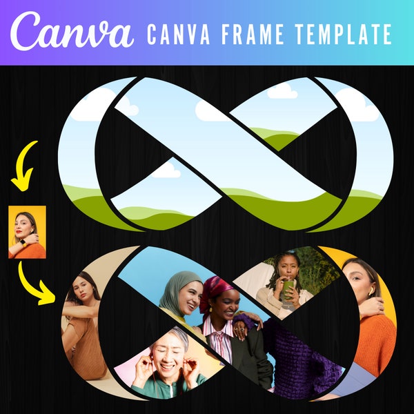 Canva Templates Infinity Sign ,Canva Photo Collage Infinity Sign Template ,Editable Canva template for a Infinity Sign photo collage frame