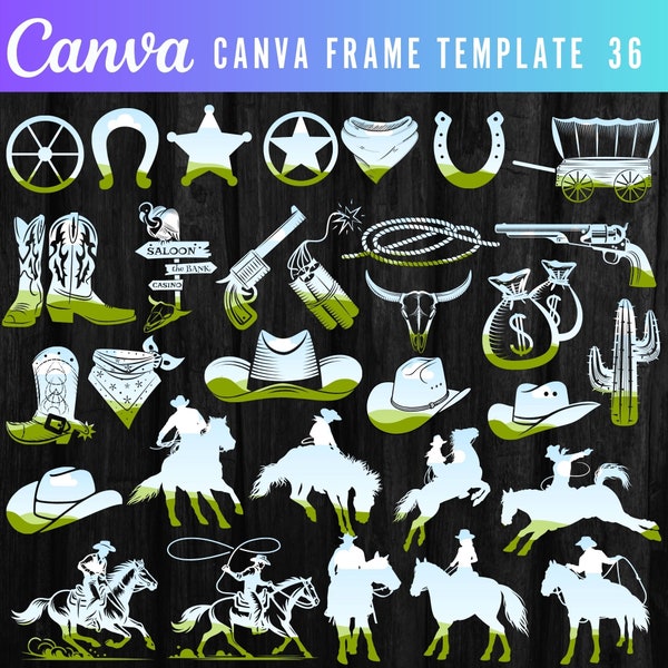 Cowboy Hat Canva Frame ,Cowgirl Editable Digital Product Download, Creator Design Content Drag Drop Pattern, Cowboy pack , 36 Canva Frame