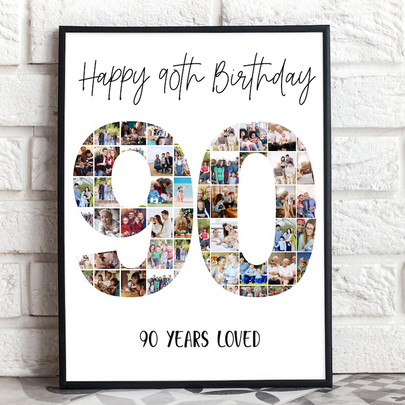 90th Birthday Photo Collage Canva Template – Custom Number 90 Collage ...