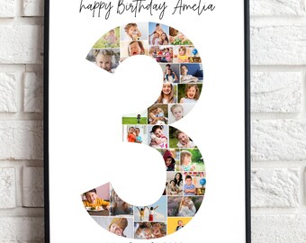 Modello di collage fotografico per il terzo compleanno, ricordo numero 3 (modello Canva)