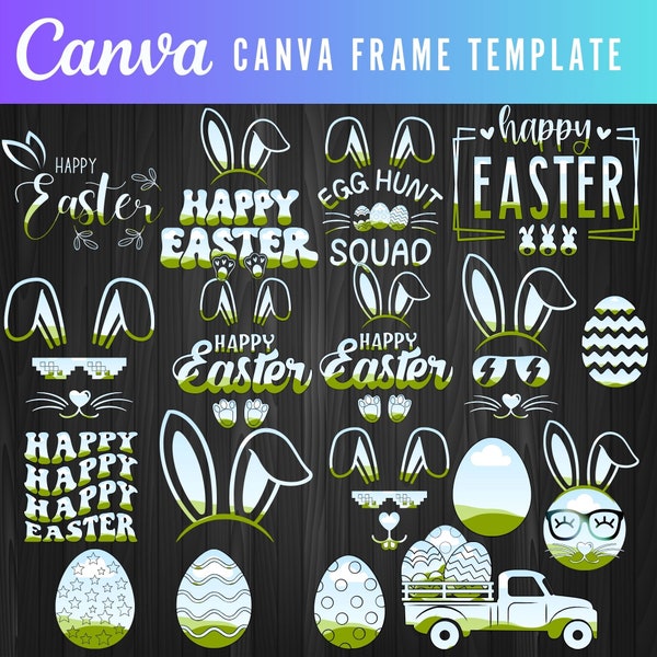 Canva Frames Templates |  Easter Canva Frames, Happy Easter Bunny, Spring Canva Template, Editable Template Drag and Drop design, Easter Egg