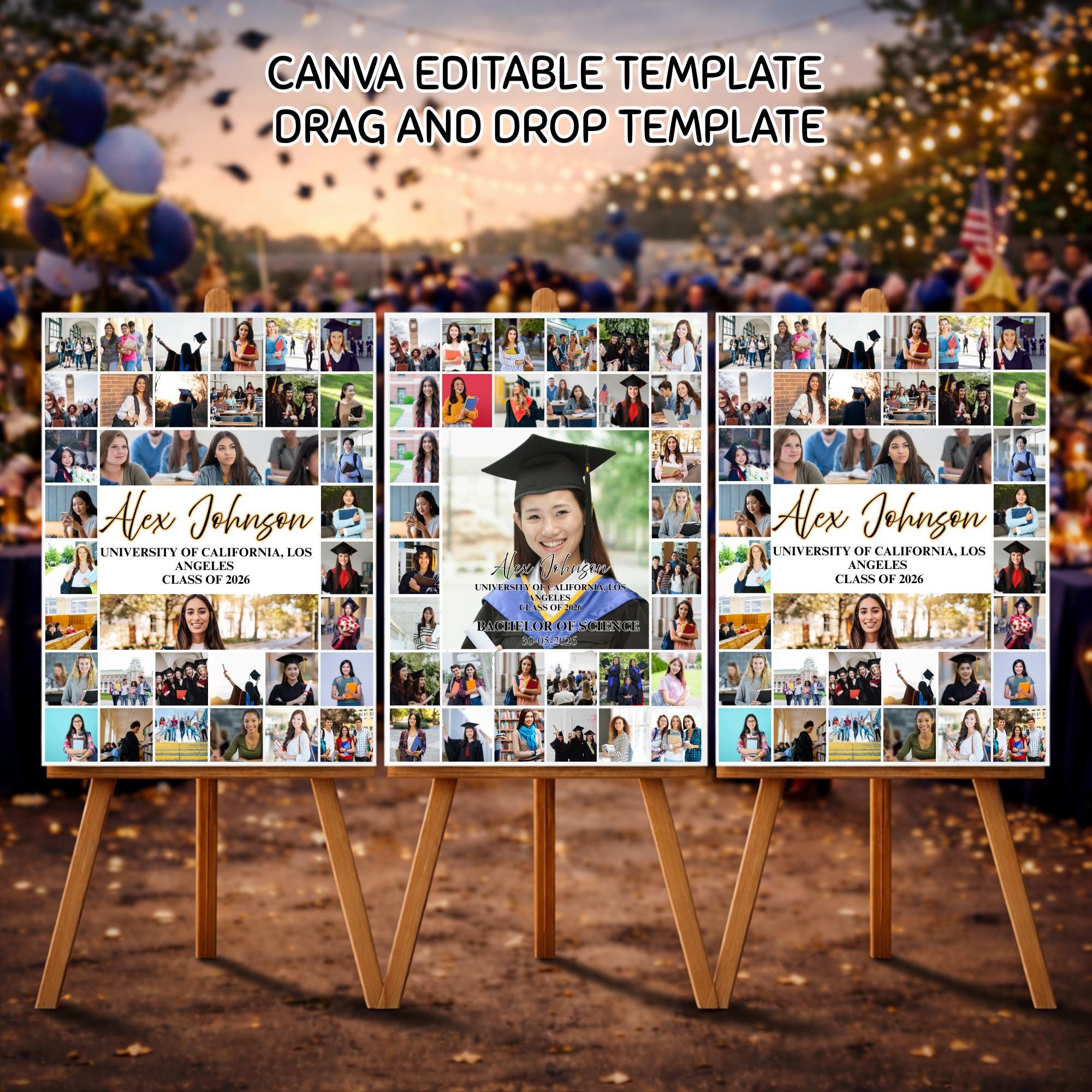 Graduation Photo Collage Examples Graduation Photo Collage Template, Editable Canva Welcome Sign (digital ...