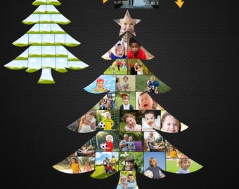 Christmas Tree Photo Collage Canva Template, Family Picture Collage, Personalized Holiday Tree Design, Editable Canva Template