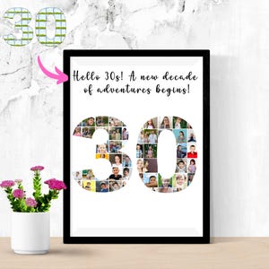 30th Birthday Photo Collage Template | Custom Number 30 Poster | Editable Canva Frame | Personalized Gift for Him/Her, Mom | Milestone Decor