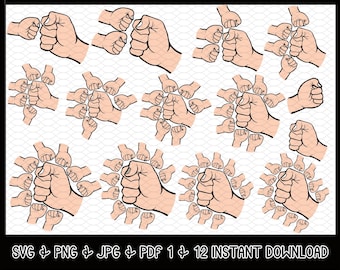 Father's Day Fist Bump Set, Father's Day Design, Baby Toddler Kid Dad Fist Bump SVG, customized name, Family svg ,Digital download Cut files