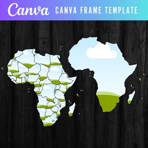 Complete su propio mapa de África en una plantilla de Canva, paquete de marcos CANVA de países africanos, arrastrar y soltar, diseños de estados individuales, afroamericanos