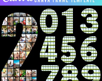 Canva Frames Templates , Editable Canva template for a numbered photo collage frame: 0-9, stories, ideal for birthdays, anniversaries