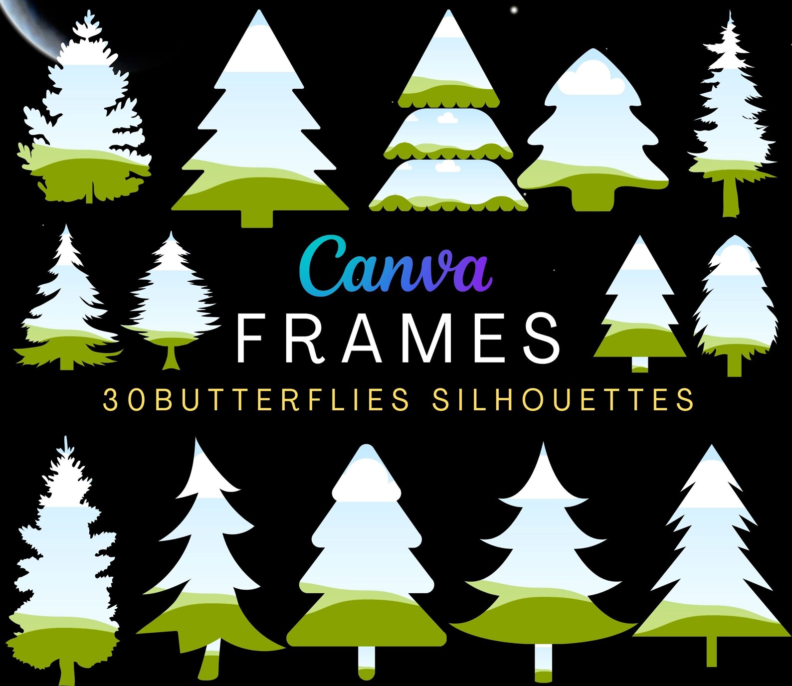30 Files Christmas Tree Frame. Canva Frame. Canva Drag and Drop Frame