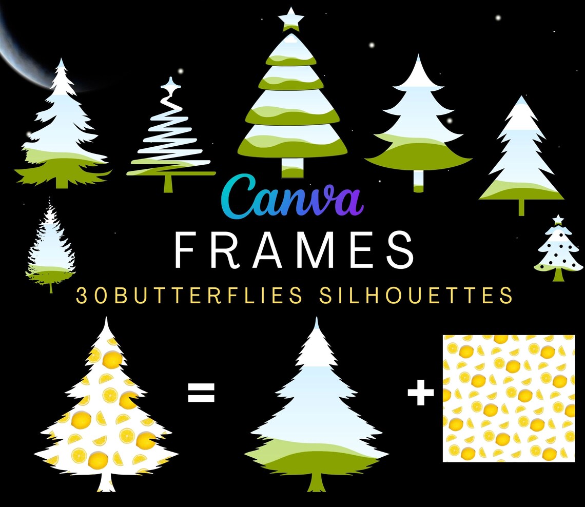 30 Files Christmas Tree Frame. Canva Frame. Canva Drag and Drop Frame