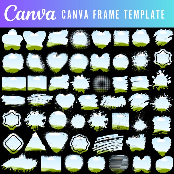 Canva Frames Bundle , Distressed Edge Canva Frames, Fill Your Own Design In Canva, 60 Bleach Effect Frames , Editable Drag and Drop Frames